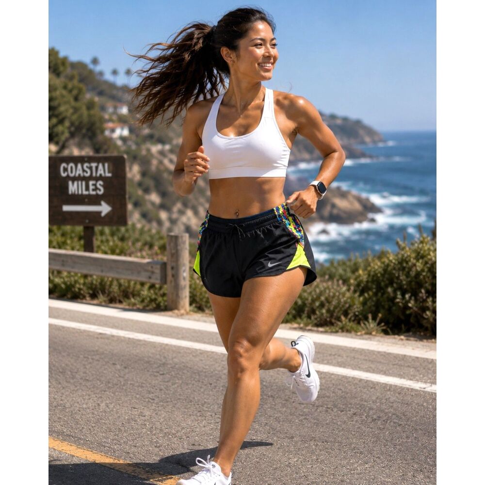Nike Dri-FIT Women's Running Shorts Medium Black Volt Splatter 849398-011